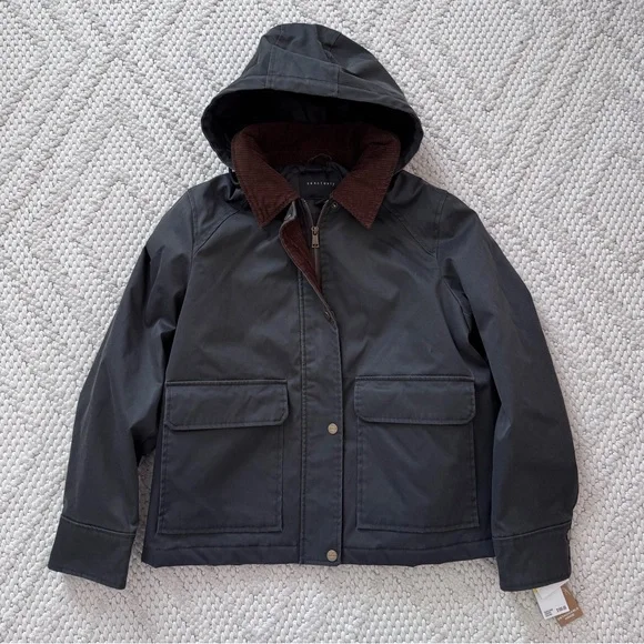 NWT Sanctuary Dark Gray/Faded Black Corduroy Trimmed Jacket Medium - Picture 1 of 11